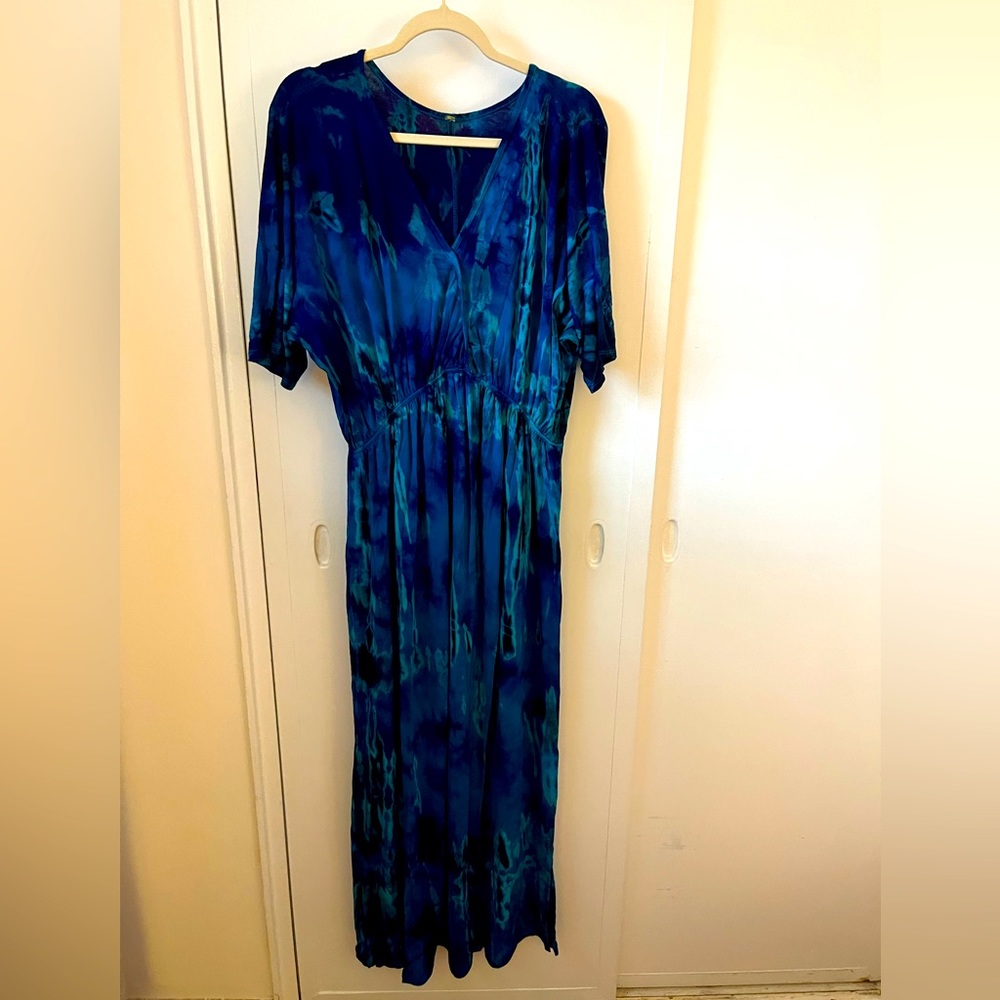 Richly tie-dyed short-sleeve maxi dress, XXL